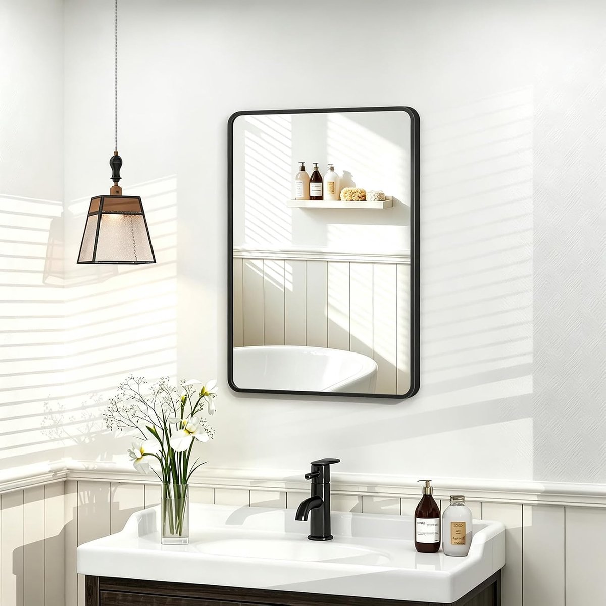 Wandspiegel, 60 x 40 cm, badkamerspiegel, zwart, aluminium frame, voor badkamer, slaapkamer, woonkamer