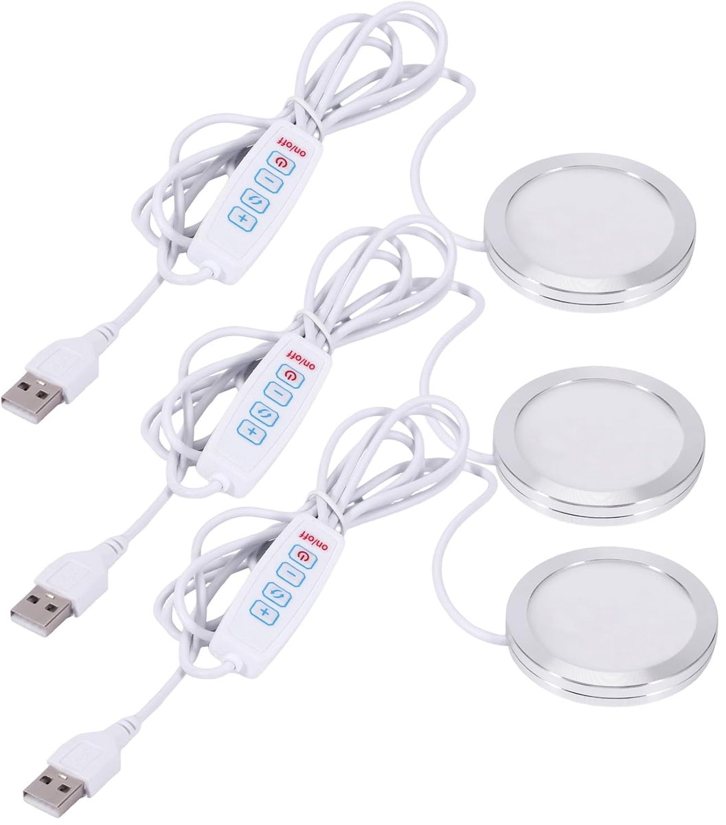 Set van 3 ledlampen voor 3D-printers, compatibel met Bambu Lab Makerworld, 3 kleuren, licht 5 V, USB, helderheid instelbaar voor model, hardware, plank, bureau (3 Licht)
