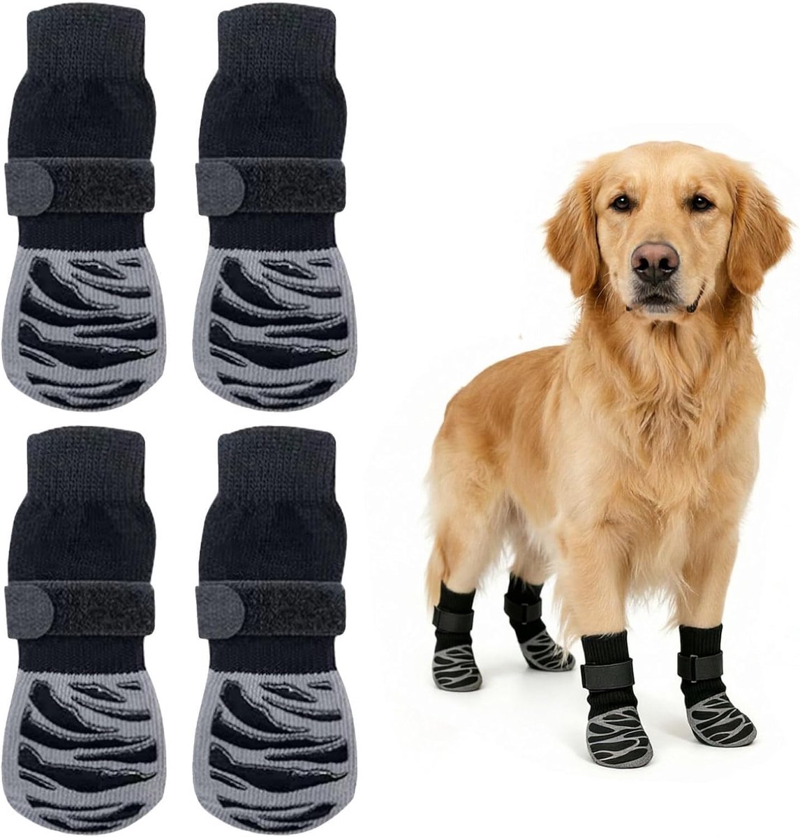 2 paar hondensokken, antislip, pootbescherming hond, waterdicht, met verstelbare riem en dubbelzijdige siliconen, antislipsokken hond, M