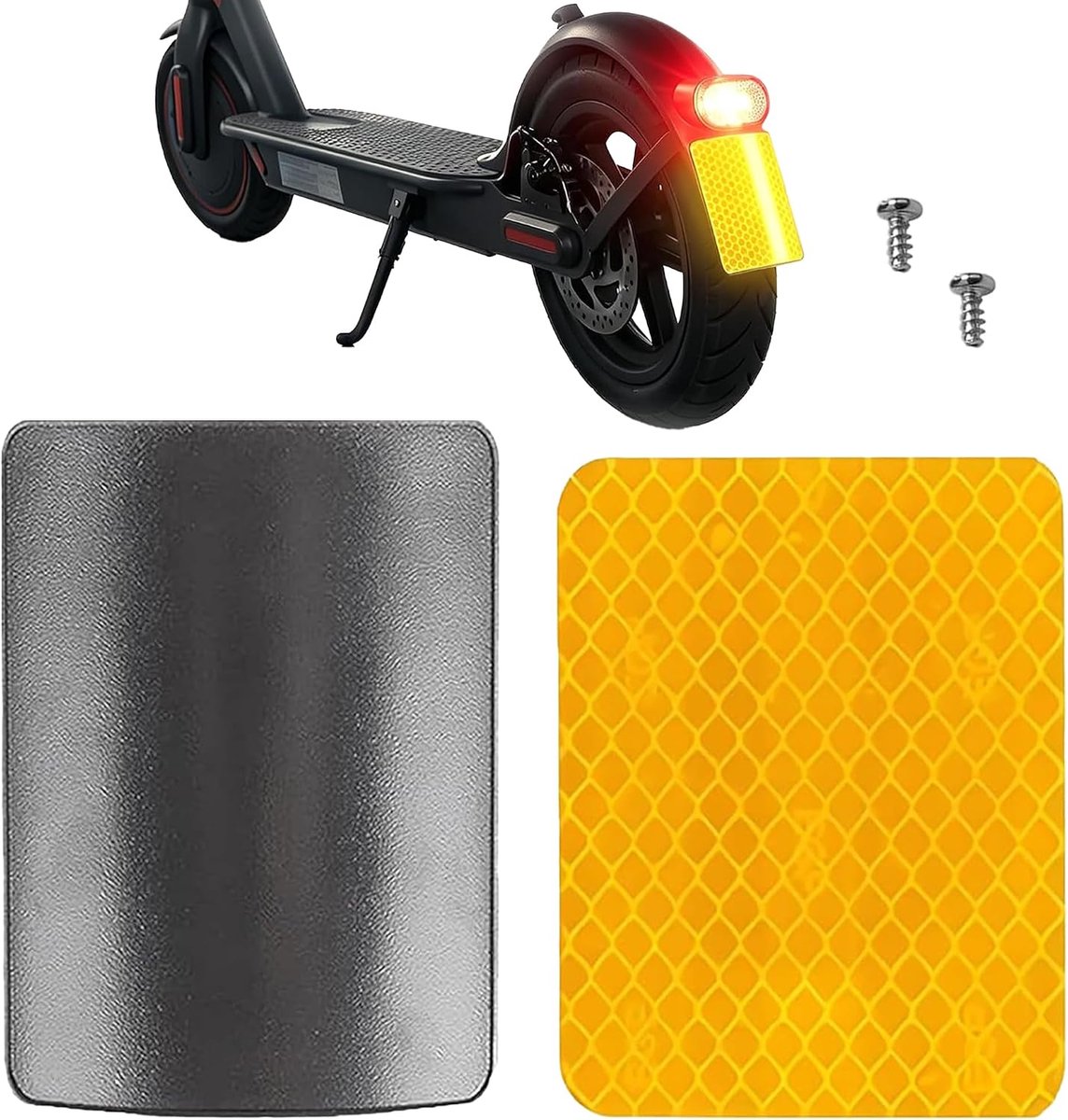 2-delige accessoire-set voor achterzijde van e-scooters, zwarte kentekenplaathouder met oranje reflecterende strips, schokbestendige PP-constructie, onmisbaar voor forenzen in de stad