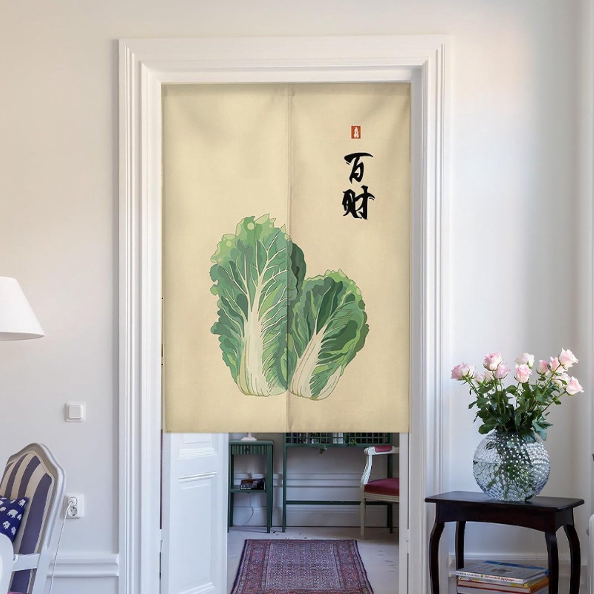 Stijl deuropening gordijn noren katoen linnen Chinese kool Chinese stijl deurgordijn bedrukt raambehandeling opknoping deur tapijt voor thuis partitie decoratie 80 x 90 cm