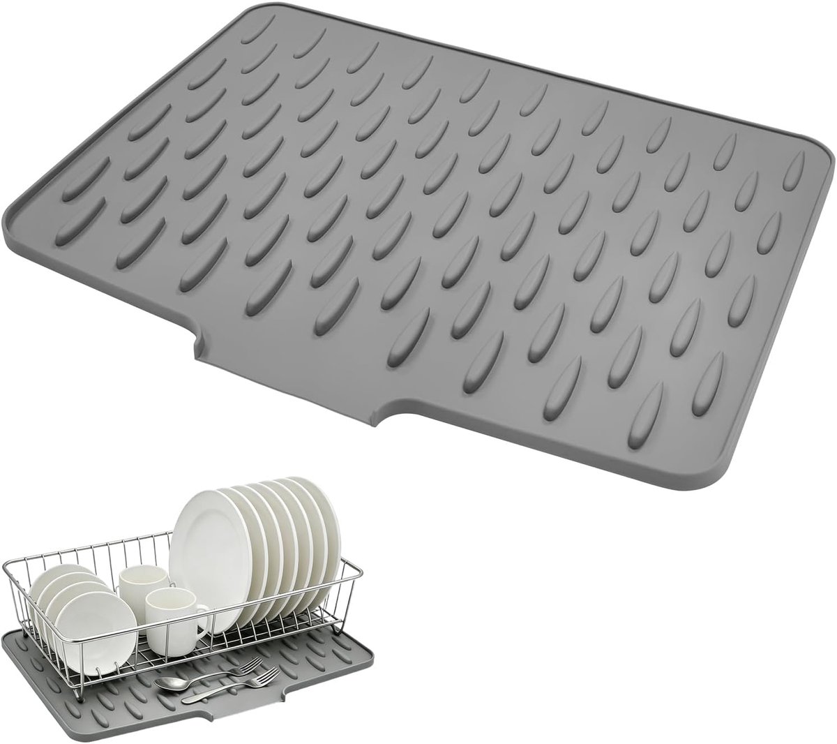 Afdruipmat voor servies, siliconen afdruipmat, apule, lekbak voor gootsteen, antislip watergeleiding (grijs)