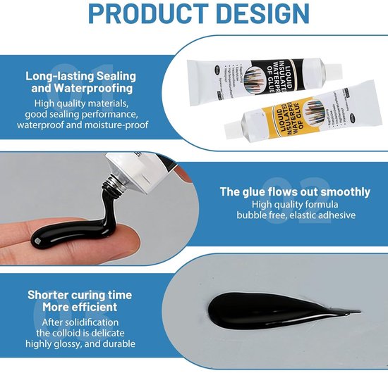 4 stuks vloeibare isolatielijm, 30 ml, zwart en wit, elektrische waterdichte gel, isolatietape, vloeibaar, sneldrogend en waterdicht, geschikt voor alle soorten kabels en elektrische — afbeelding 5