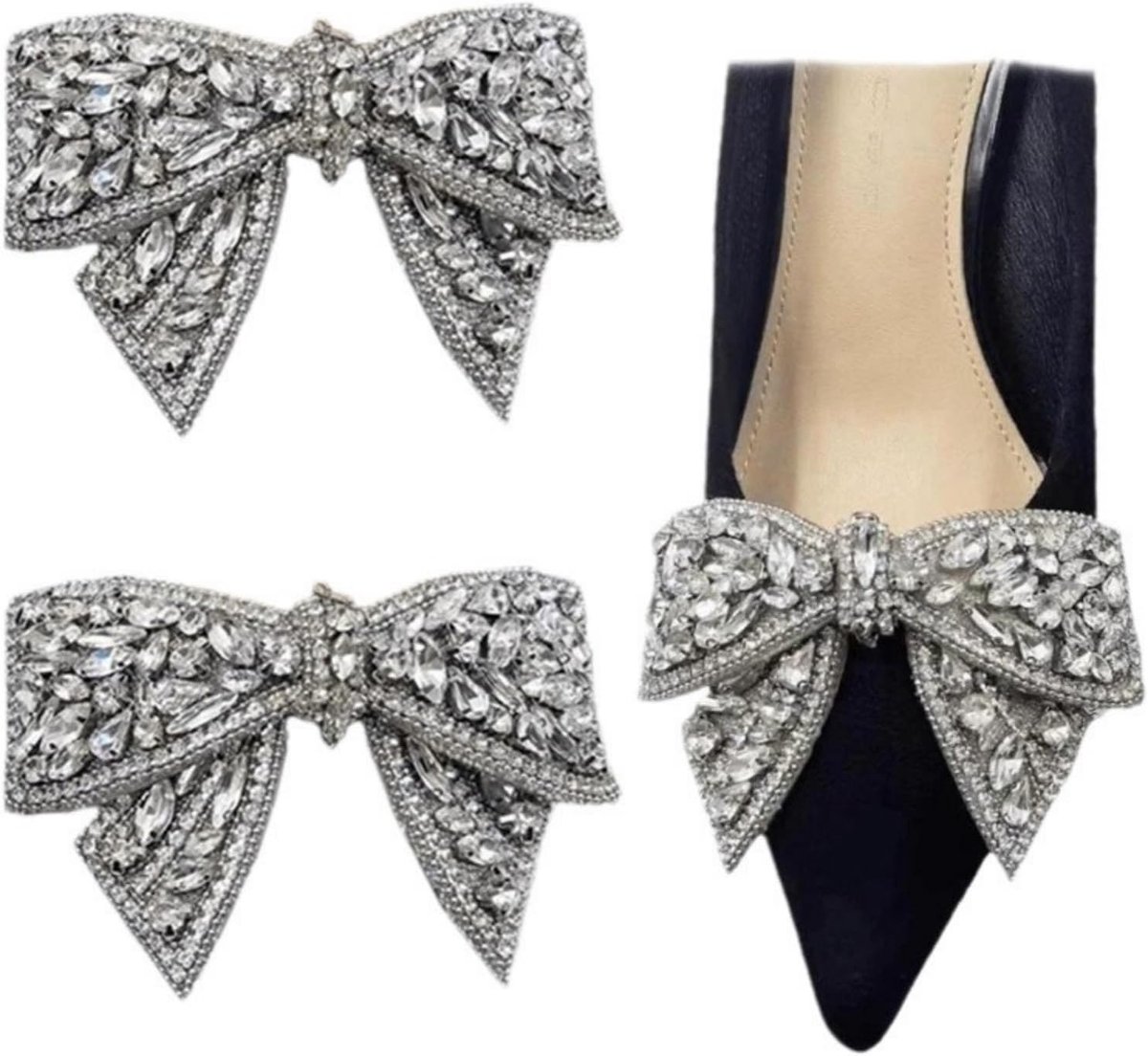 2 Stuks Kristallen Strass Strik Patches Schoen Bedels, Knoop Strik Applicaties voor Bruiloft Schoenen Charms en Broches