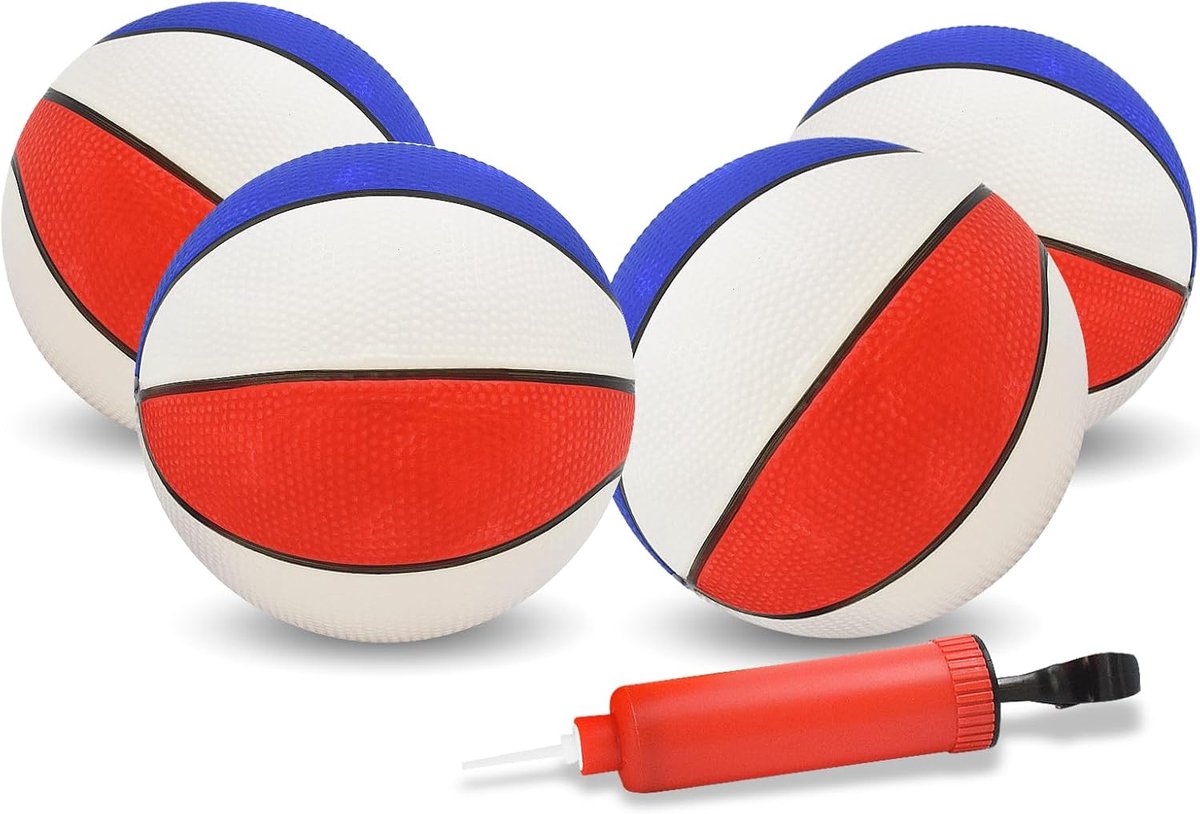 Basketbal, 4 stuks, duurzaam pvc, diameter 18 cm, kinderbasketbal met pomp, voor binnen en buiten, spelen, zwembadfeesten