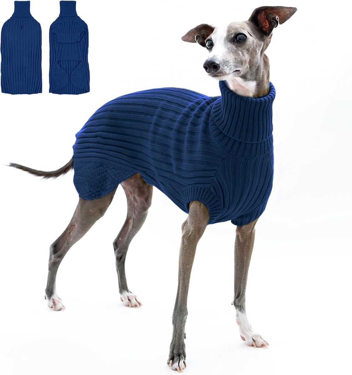 Jas, winter hondentrui gebreide trui windhond sweater hondenjas grote honden winter pullover Lurchers jas (blauw, L)