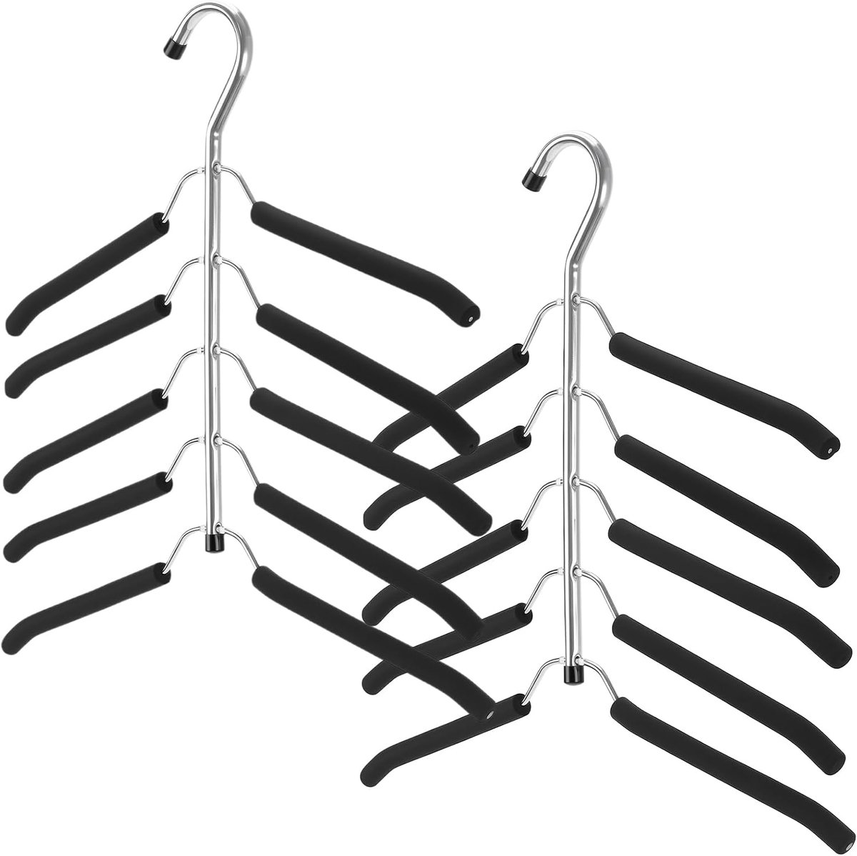 2 stuks meerlaagse kleerhangers, 5-in-1, meervoudige kleerhangers, ruimtebesparend, metaal, zwart, broekhanger, overhemd, jashanger voor kledingkast, 40 x 39 cm