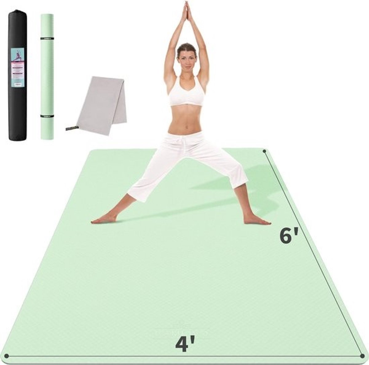 Yogamat XXL, yogamat, 183 cm x 122 cm x 6 mm, trainingsmat, fitnessmat, extra dik, brede sportmat, antislip, TPE-gymnastiekmat met handdoek, voor pilates, gym, thuis, workout