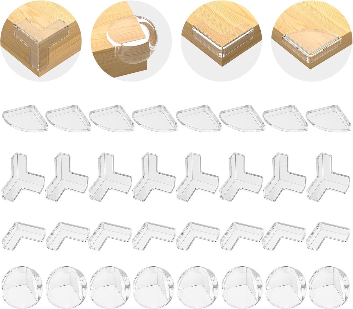 Hoekbescherming voor kinderen, 32 stuks hoekbeschermers van rubber, transparant, pre-tape voor kinderen, hoekbescherming voor kinderen, tafelrandbescherming, veiligheidsset voor babyhoofd,