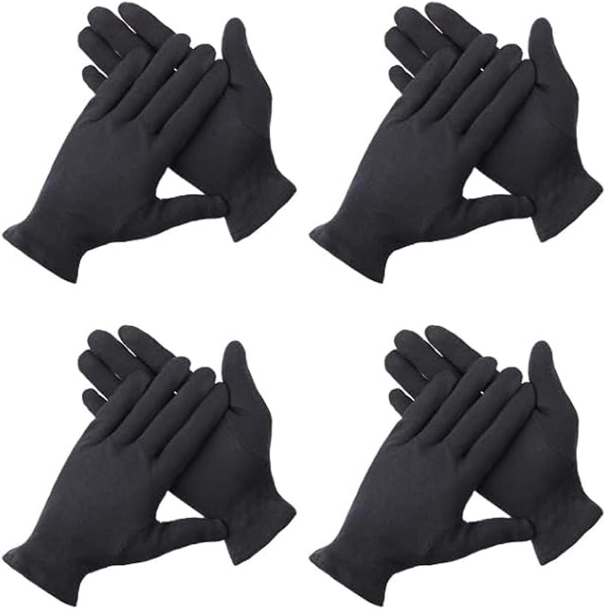 4 paar zwarte katoenen handschoenen voor mannen en vrouwen, grote maat, verdikte zachte doek, wasbaar, herbruikbare stoffen handschoenen voor droge gevoelige huid, hydraterend, eczema, sieraden