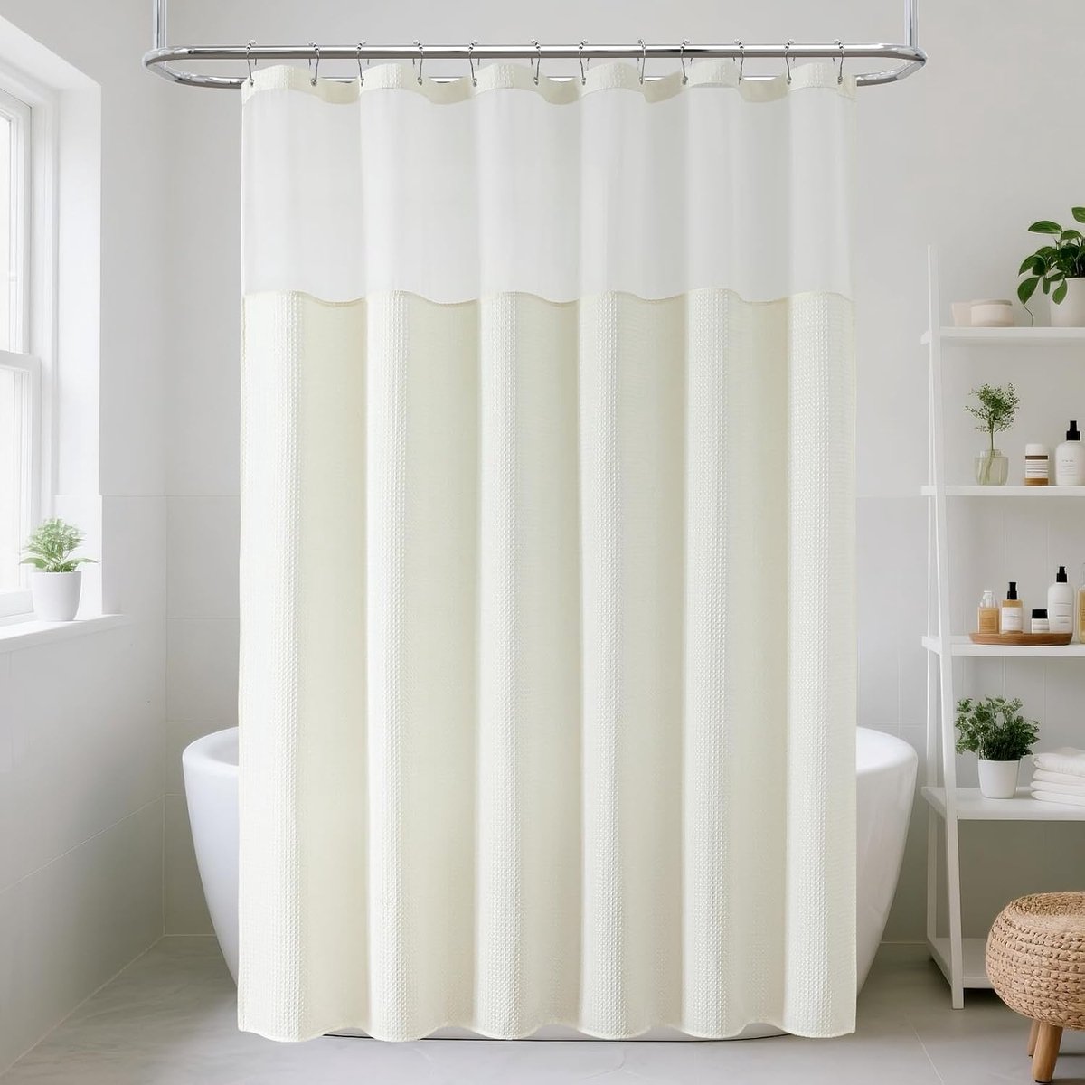 Douchegordijn voor badkamer - inclusief 12 roestvrijstalen haken, getextureerde stof, hotelstijl, waterbestendig, wasbaar in de wasmachine, beige, 183 x 183 cm