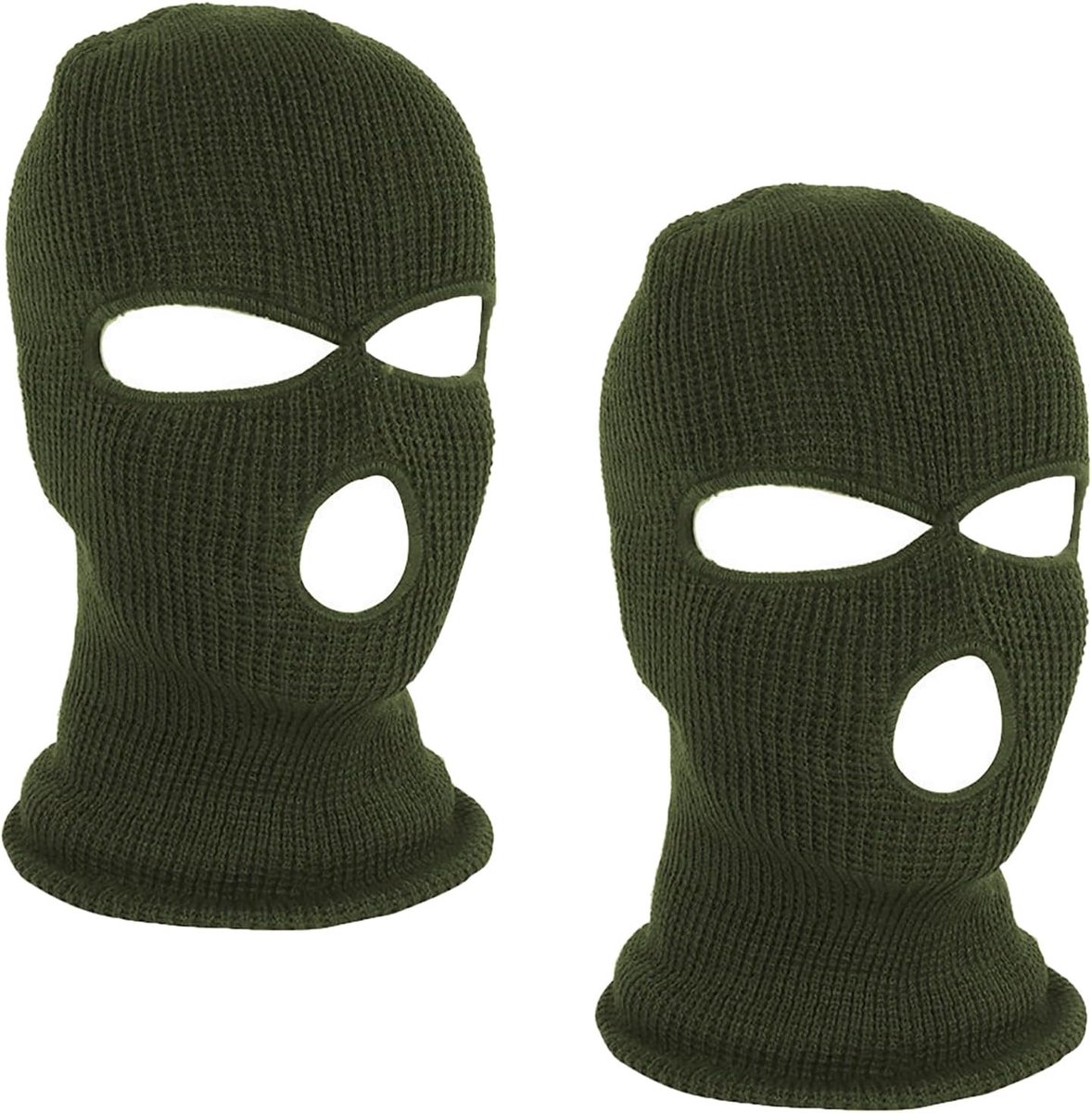 2 stuks Balaclava, 3-gaats Stormmasker, Gebreide Bivakmuts, Multifunctioneel Masker, Skimuts voor Motorfiets en Fiets, Legergroen + Legergroen, One size