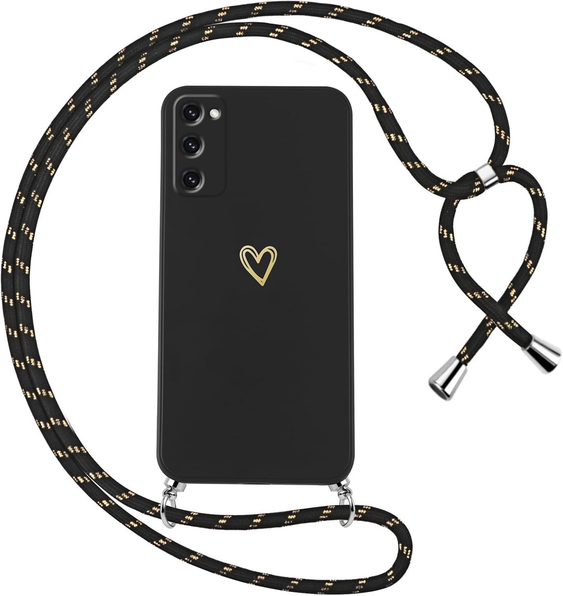 Telefoonband voor Samsung Galaxy S20 FE 5G hoes met band hartmotief telefoonhoes om te dragen siliconen schokbestendig ultradun zachte beschermhoes met koord Necklace ketting liefdespatroon