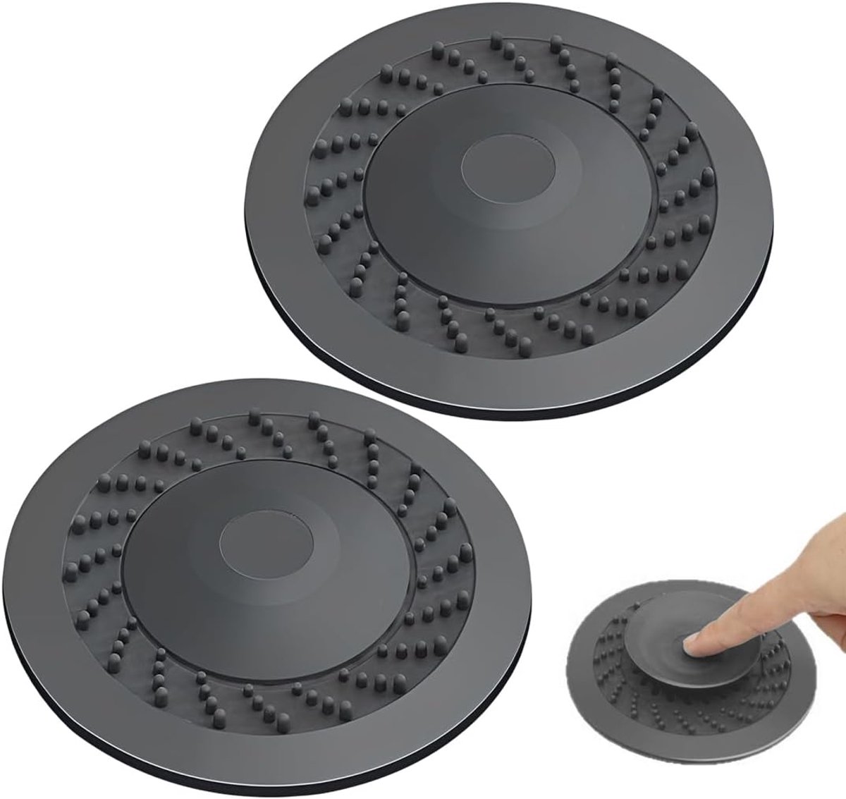 2 stuks universele afvoerstoppen van siliconen met filter, verstopping en geurbescherming, voor wastafels, badkuipen en wastafels, grijs (A)