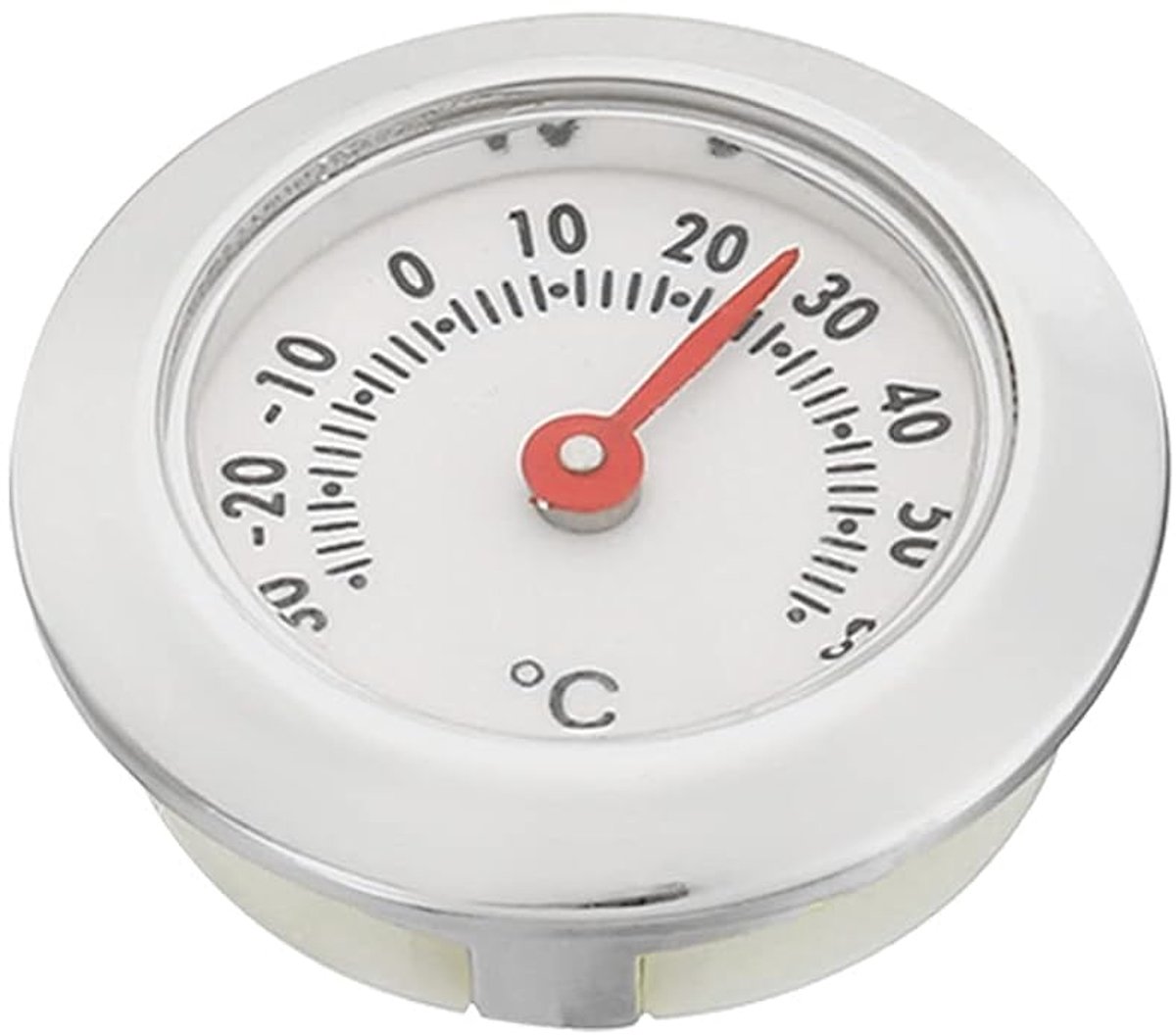 Mini ronde binnen- en buitenthermometer, analoge temperatuurmonitor in Celsius, geen batterij nodig, voor kas, tafel en kamer, zilver, 28 x 9 mm