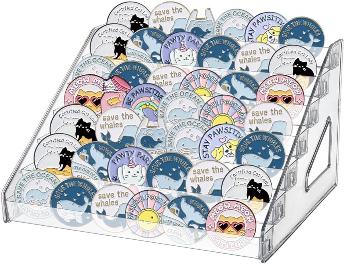 7-laags Acryl Riser Display Stand 31x27x18.5cm - Transparante Badge Display Planken voor Badges, Make-up en Figuren