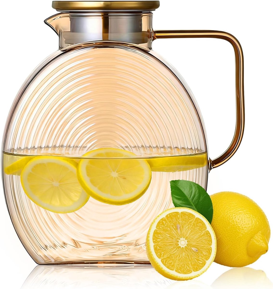 Grote Borosilicaat Glazen Decanteerder van 2,5 Liter met Deksel en Fruitinzet voor Geïnfuseerd Water, Iced Tea en Warme Dranken