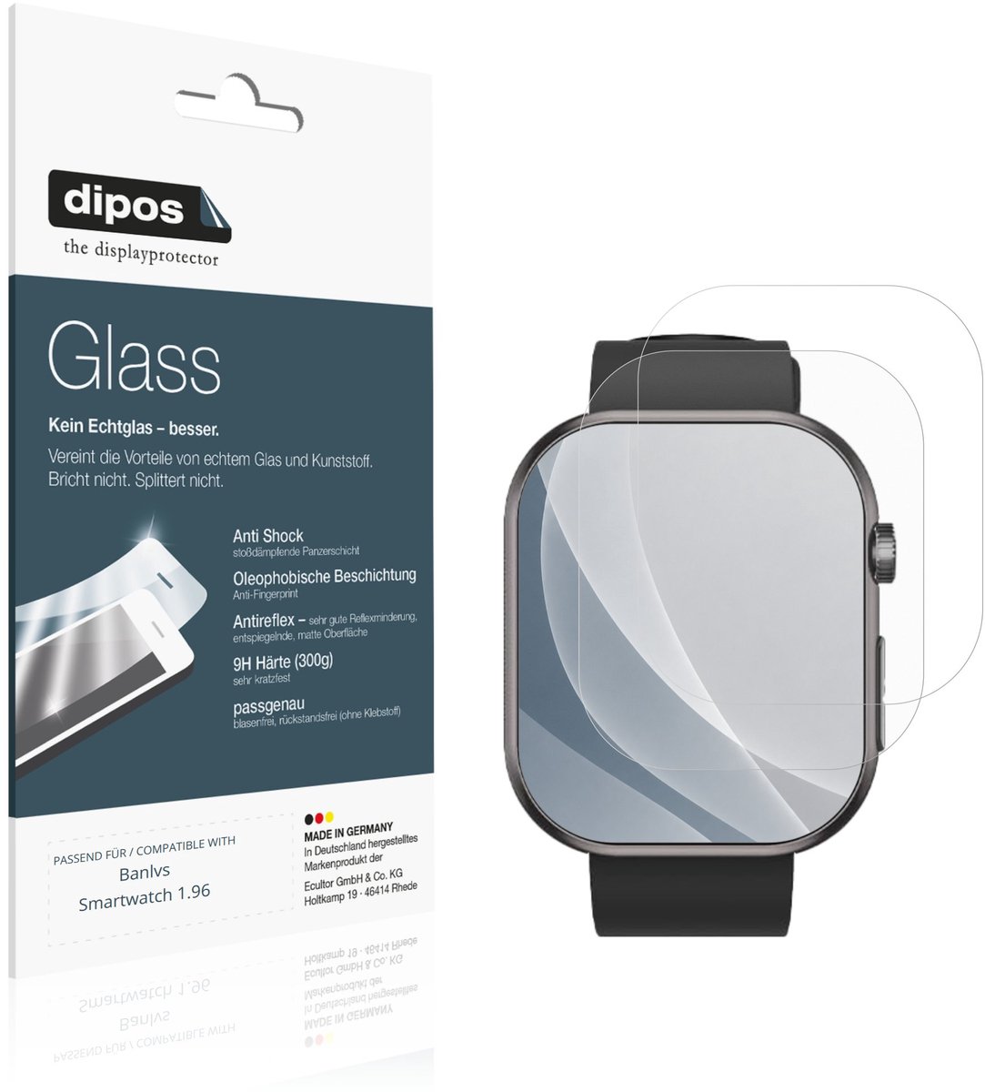dipos – 2x Matte Pantserfolie geschikt voor Banlvs Smartwatch 1.96 | 9H Screenprotector