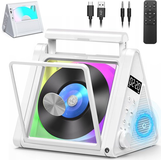 CD-speler - Bluetooth-luidspreker - Leer-cd-speler - Multifunctionele luidspreker - Ingebouwde luidspreker - Geschikt voor thuis en op het bureau - Draagbaar - TYPE-C - 12W - 5V - Bluetooth 5.3 - Wit — afbeelding 2