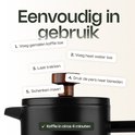 Close-up van het deksel van de VDN koffiezetter met stappen voor gebruik.