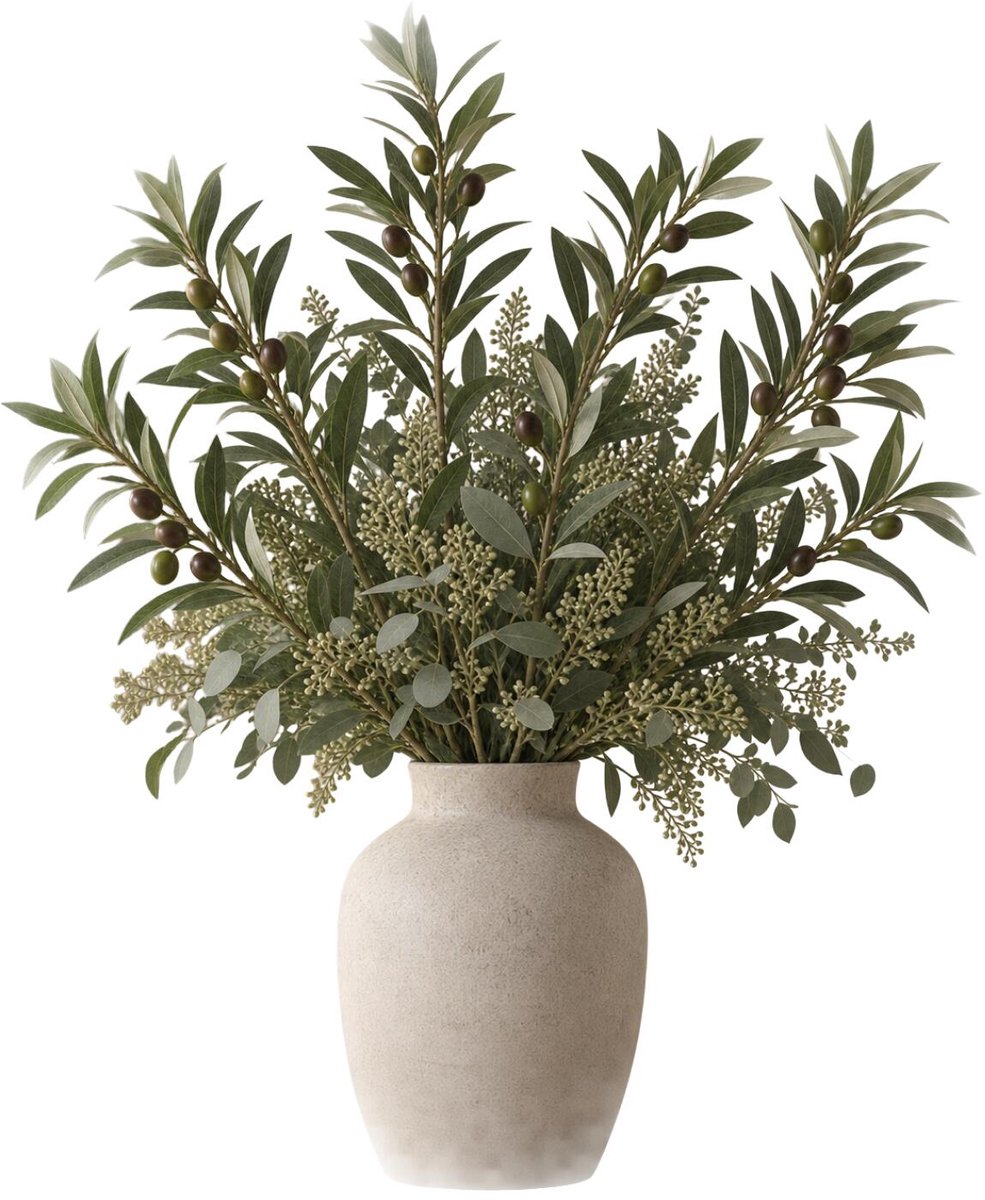 Bellatio Design Kunstplant Olijf takken - 4x - 101 cm - groen - olijfboom - siertakken stelen - decoratie