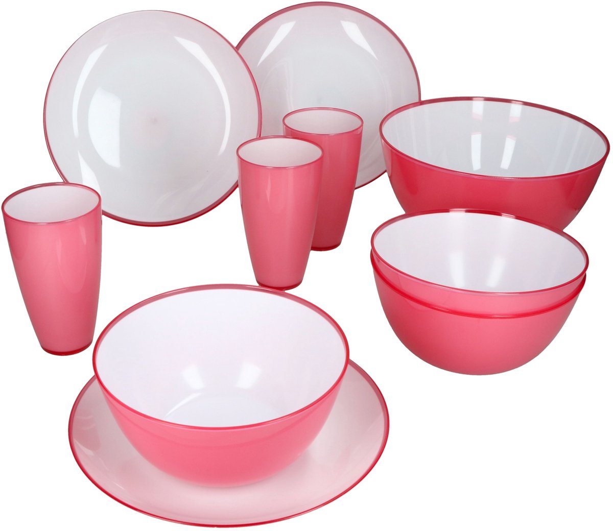10-delige Set Uni kleurrijk ToGo Rood Servies met bord, grote kom, kleine kommen & drinkbeker voor 3 personen – 3x 101004210, 3x 101004220, 3x 101004210 & 1x 101004240