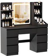 Devoko Kaptafel met LED Spiegel - 108x40x139 cm - 7 Lades, 3 Opbergvakken & Zijopberging - Dimbare Verlichting met 3 Lichtkleuren - Zwart