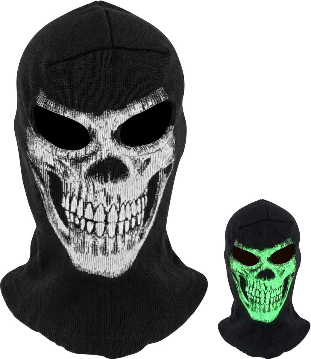 Schedel Balaclava | Fietsen & Motorfietsen | Gloei in het Donker | Winddicht, met oogopeningen | Eén maat, Full Teeth Skull