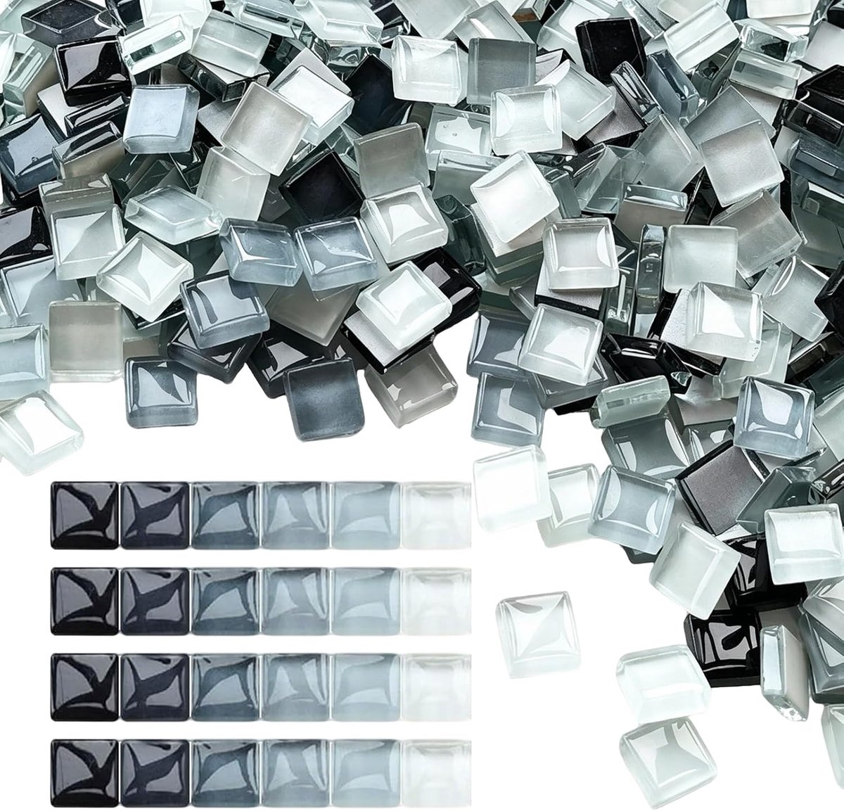 1100 stuks glazen mozaïekstenen, vierkante mozaïekstenen om te knutselen, 1 kg, mozaïektegels, mini, geschikt voor doe-het-zelf kunstprojecten, badkamer, keuken, woondecoratie (lichtgrijs