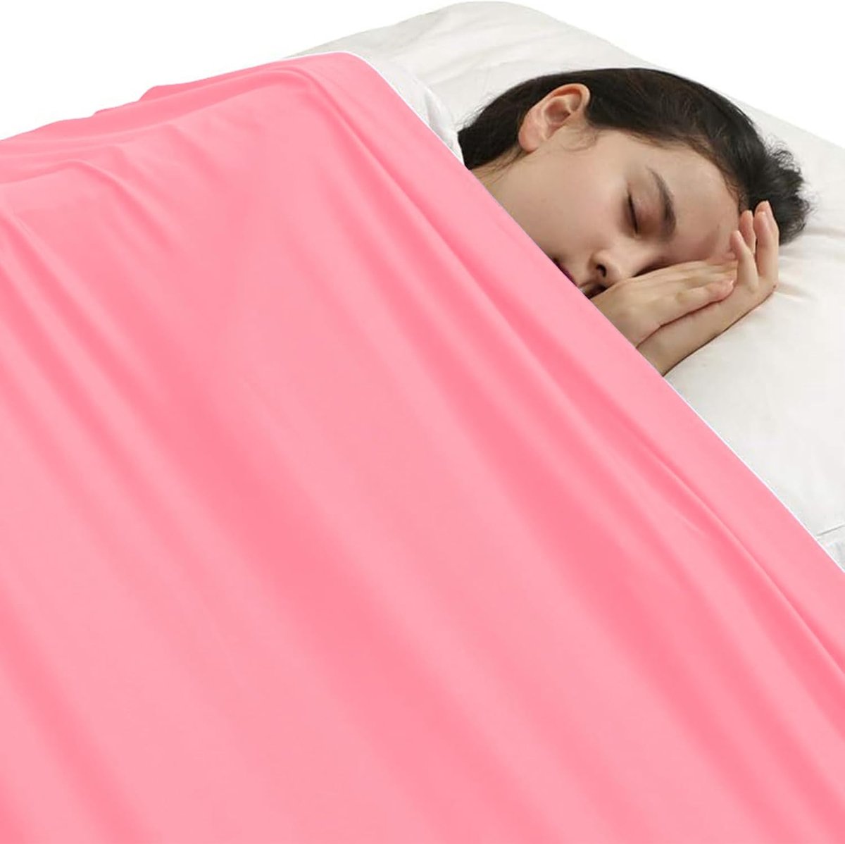 Sensorische compressiedeken voor kinderen, laken van lycra en elastaan, ademende sensorische verzwaarde deken om stress te verlichten voor kinderen met autisme, angst (roze, tweepersoons/136 x