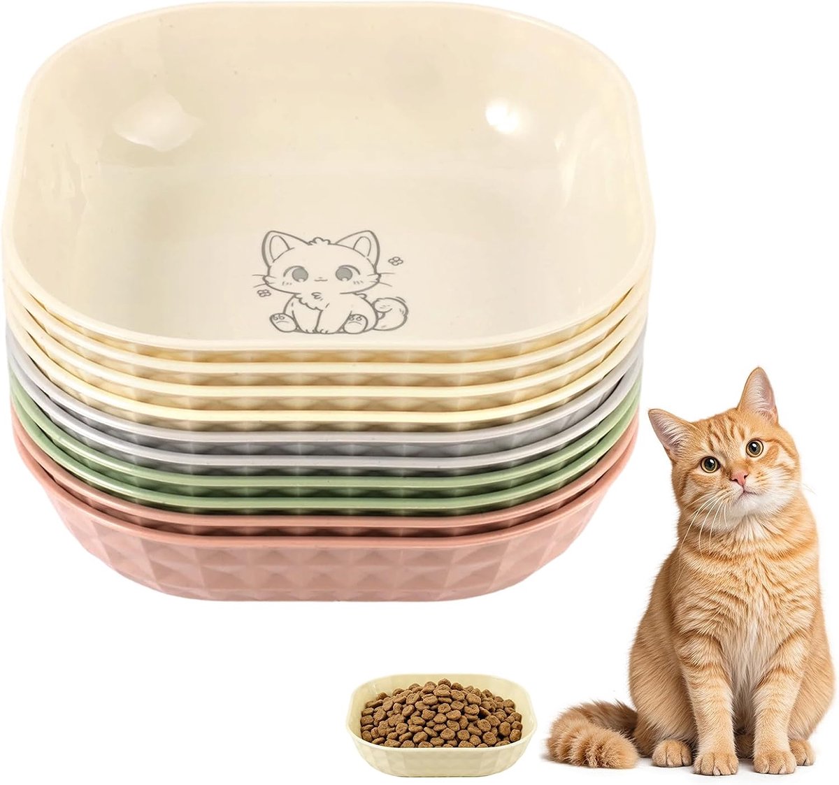 10 Stuks Brede Platte Kattenvoerborden,14.5 × 3.5cm | Ronde Kattenborden, Grote Platte Borden, Kattenvoerschaal, voor Droog nat Voer voor Kittens en Puppy's