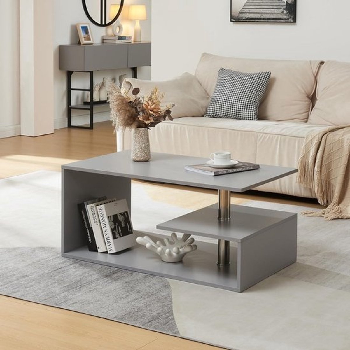 Rechthoekige Salontafel met Opbergruimte Lichtgrijs MDF 90x50 cm