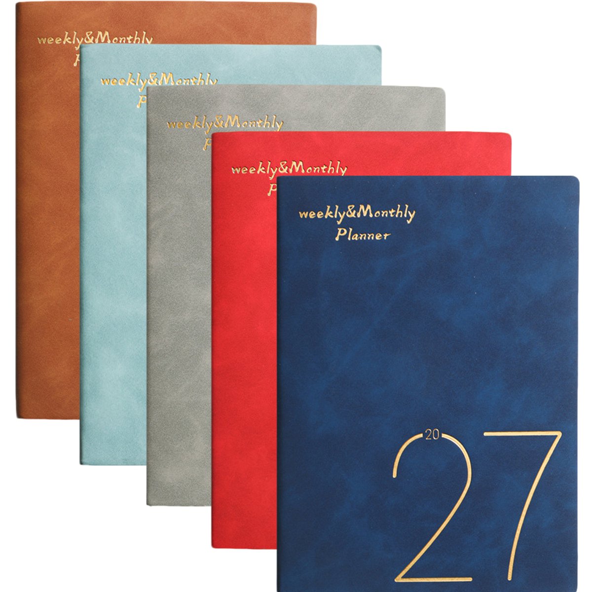 2027 Weekplanner – 5-delige Set – Wekelijkse Planner met Gelijnde Pagina's & PU-Leren Omslag – Voor Werk, Studie & Persoonlijke Planning – Engelstalig – A5 – 5 Stuks