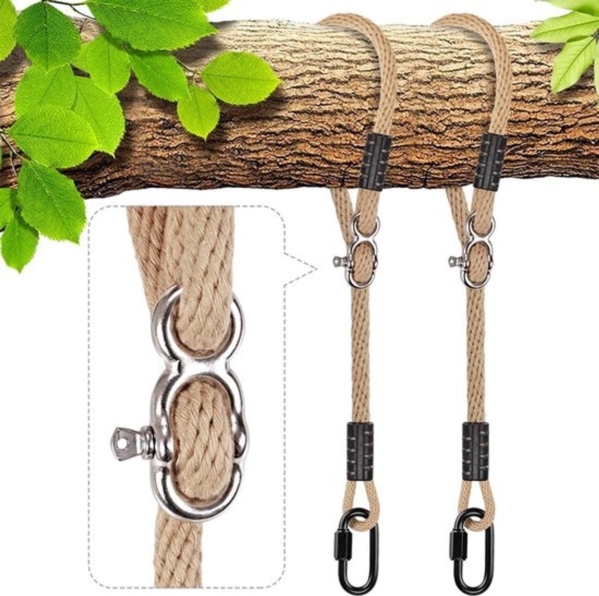 Schommeltouwen Set - Hangmat Riemen - Buiten Ontspannen - Verstelbare Lengte - 2 stuks 3ft - Natuurlijk Wit