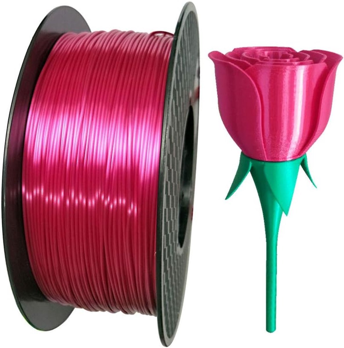 Zijde rozerood PLA-filament, 1,75 mm, 1 kg, 3D-printerfilament, 3D-printmaterialen, zijdeachtig, glanzend, zijde, PLA, metaal, rozerood
