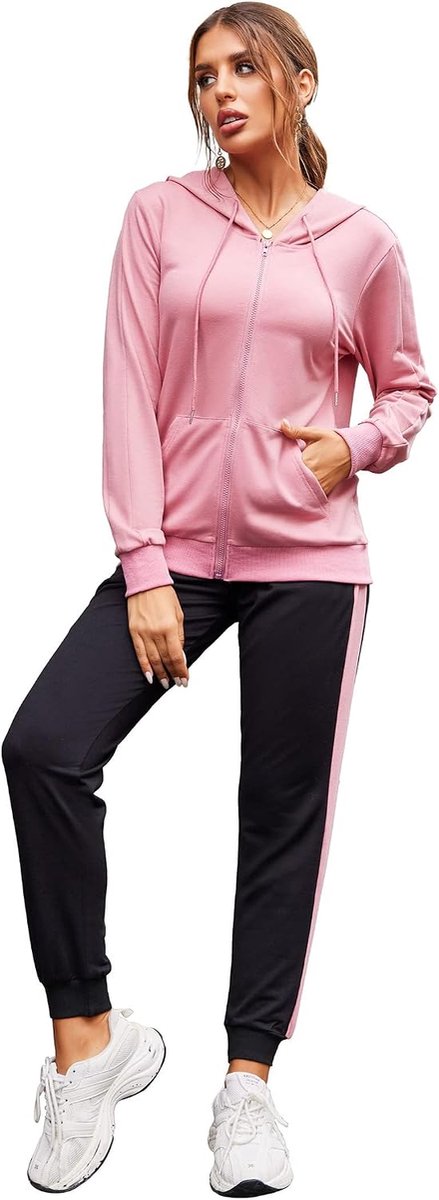 2-delige sportset voor dames, jas met capuchon met ritssluiting en sportbroek, casual set