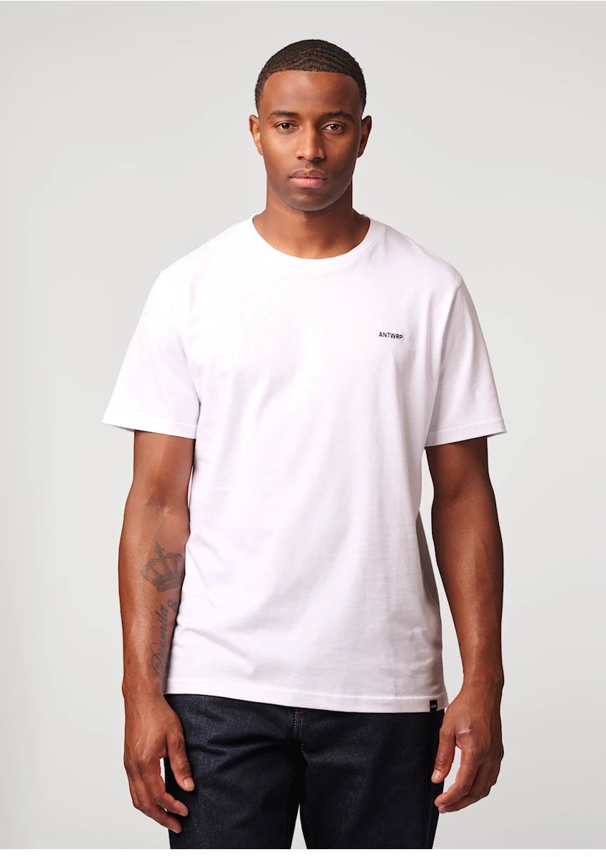 Antwrp T-shirt wit met klein geborduurd logo voor heren - L (40)