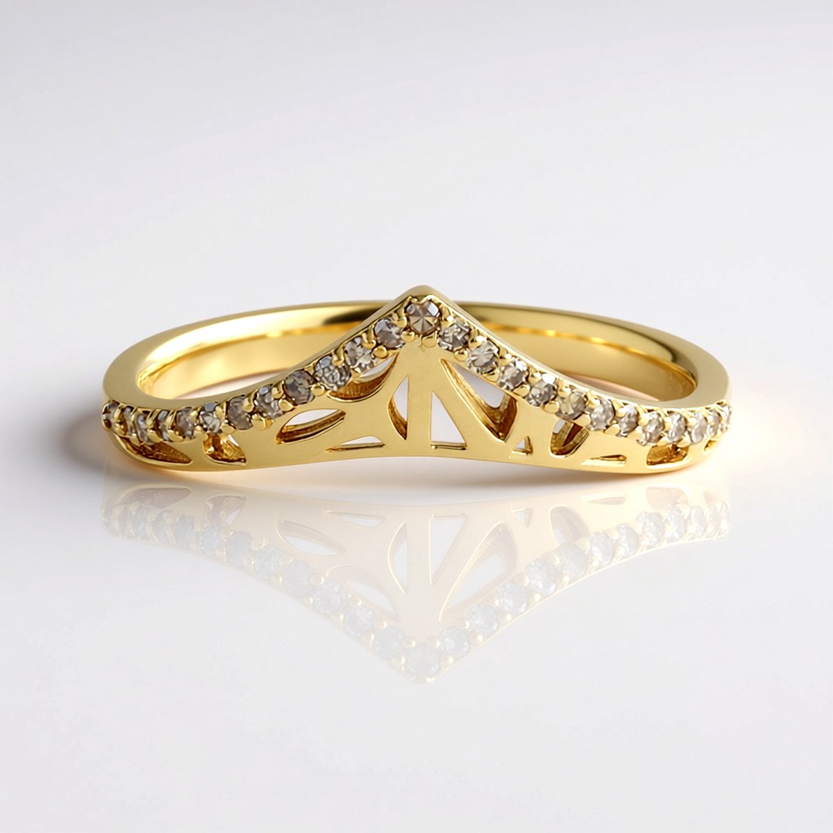 Cavill - Vergulde 925 Sterling Zilveren Ring - 25 I2 Champagne Diamanten 0,225 ct - Ronde Geslepen Prong Zetting - Luxe Filigraan Damesring