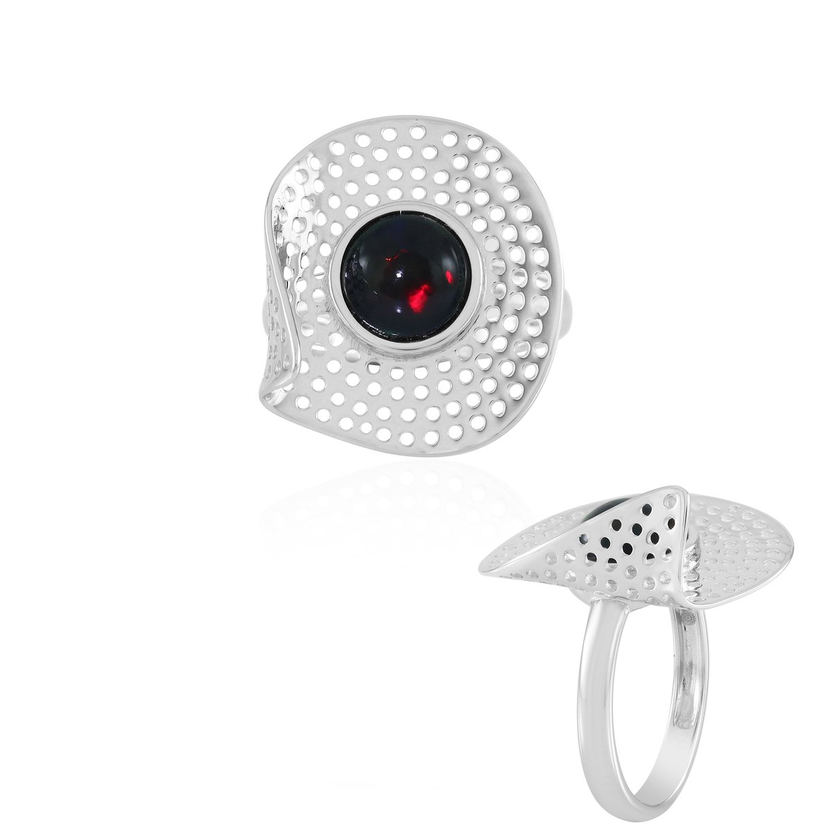 Cavill - Mezezo Opaal Ring 0,945 ct - 925 Sterling Zilver Rhodium - Ronde Cabochon Bezel Ring - Ethiopische Opaal Sieraden Maat 17