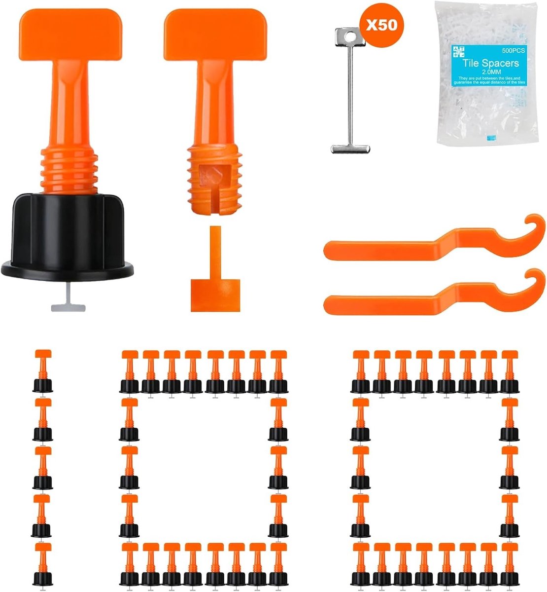 Complete Tegelnivelleersysteem Kit met 100 Stukken - Herbruikbaar Tegelcompensatiesysteem voor Vloeren en Muren, Ideaal voor Doe-Het-Zelf Projecten