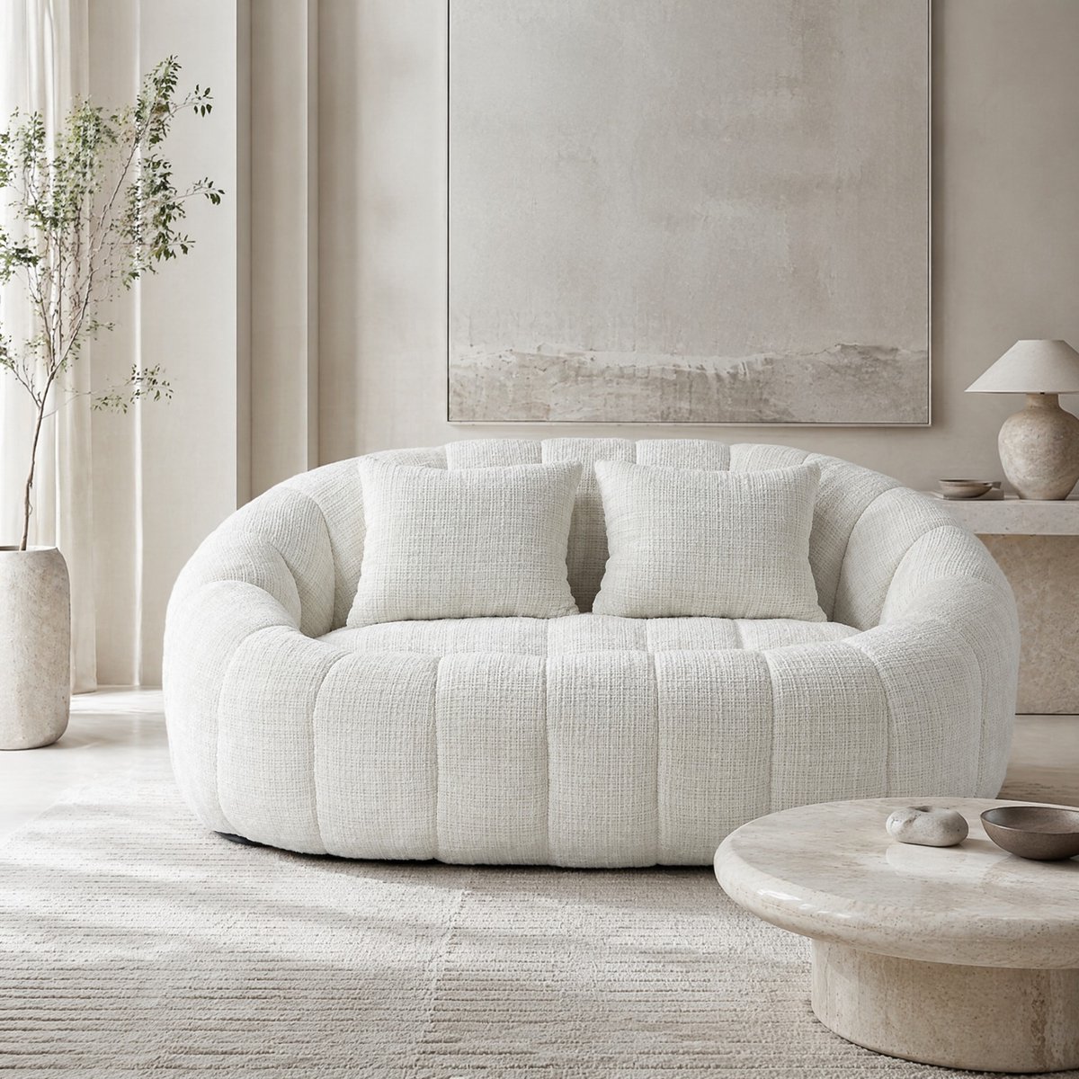 MEUNIQ zitzakbank 150 x 95 x 63 cm met rugleuning en armleuningen, chenille en traagschuimvulling, voor binnen en buiten, beige