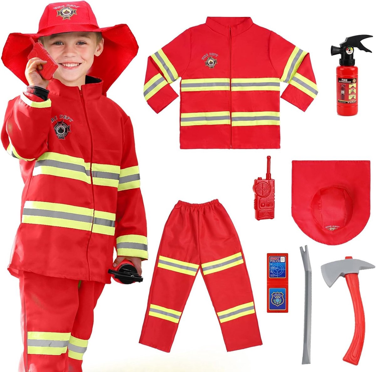 Kinderen Brandweerman Kostuum met Accessoires Set voor Educatieve Rollenspellen en Feestdagen