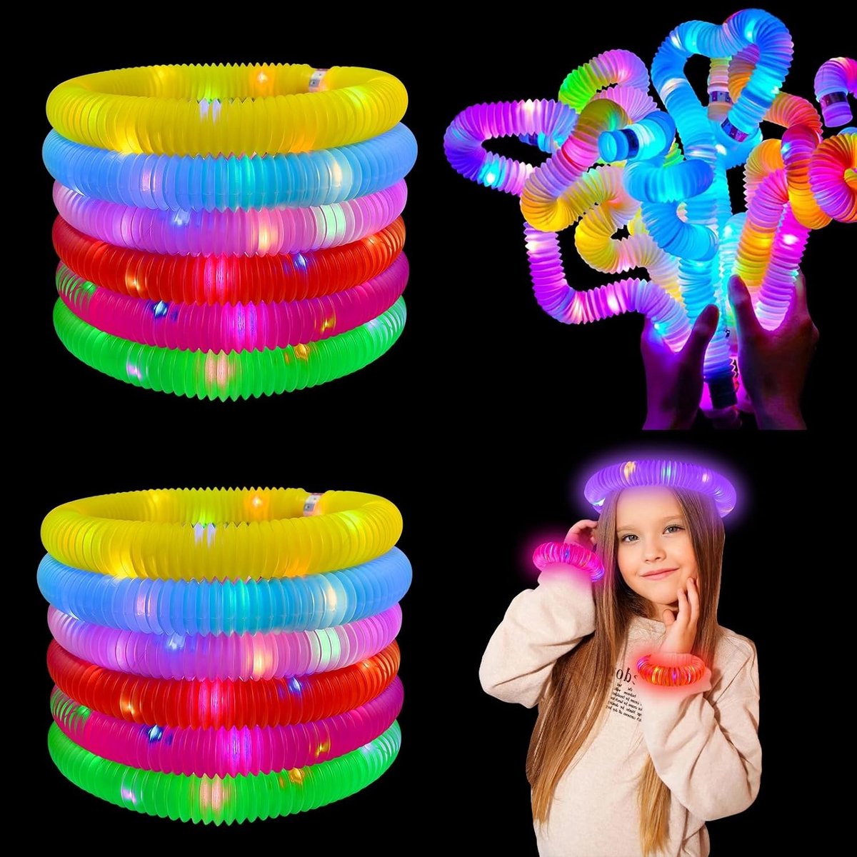 Kleurige LED Trekbuizen Set van 12 Stuks - Sensory Speelgoed voor Kinderen en Feestjes, Creatieve Activiteit en Geluidseffecten