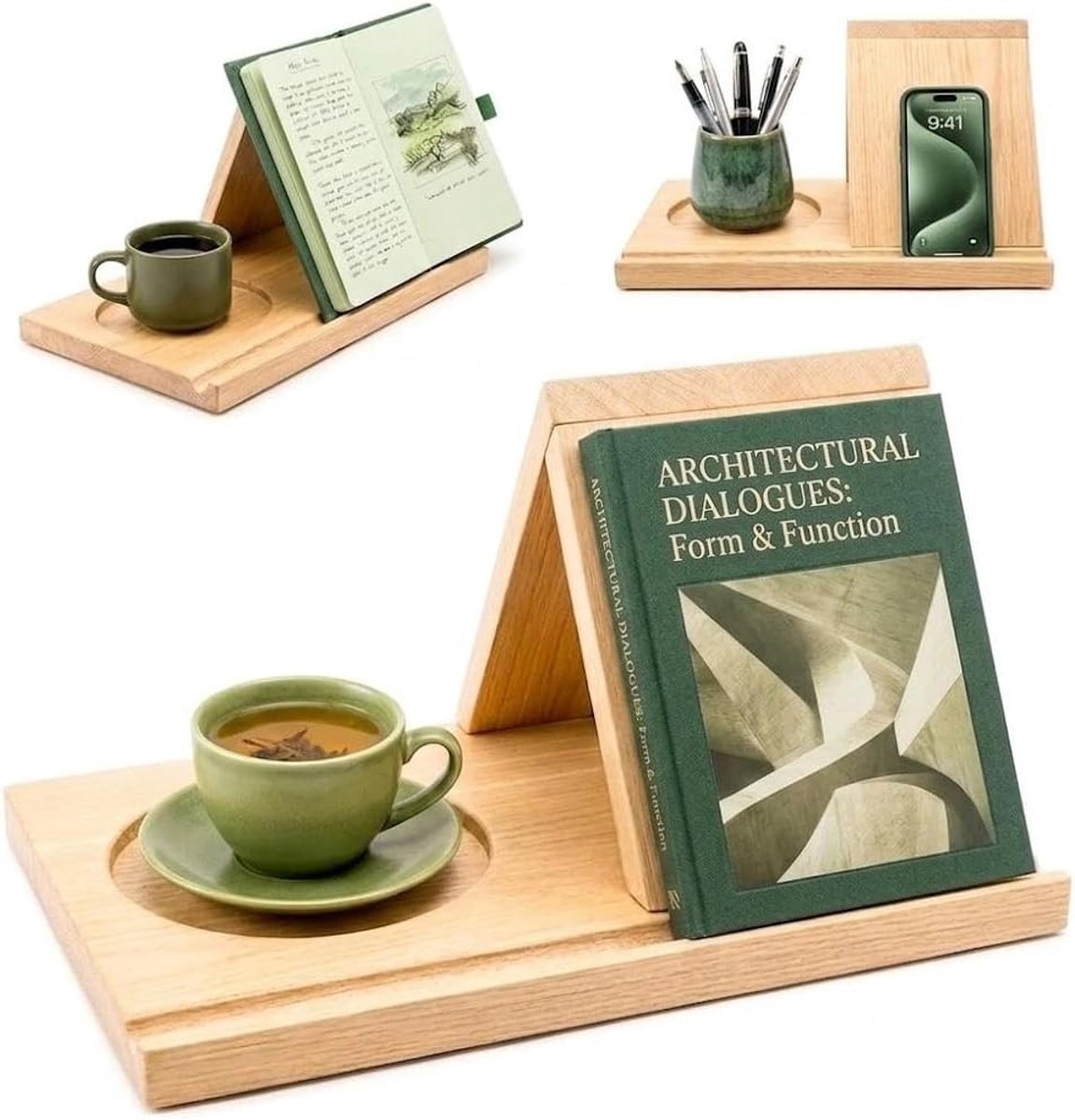 Houten Boekenstandaard Driehoekig voor Lezen, Ideaal voor Boeken, Tablets en E-Readers, Perfect voor Nachttafel en Bureau