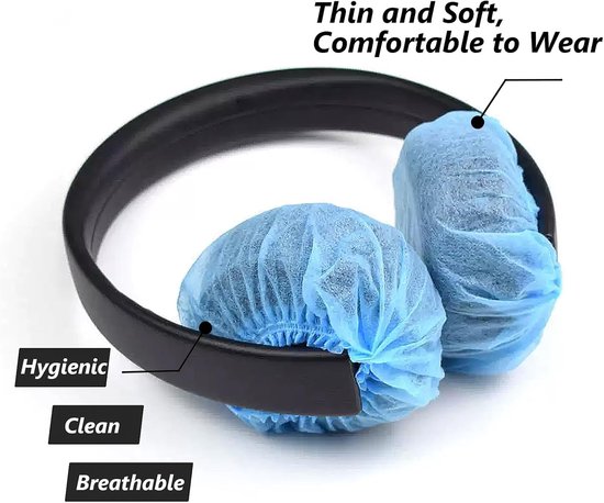 200 stuks wegwerp-afdekkingen voor hoofdtelefoon, blauw, elastisch en rekbaar, hygiënische bescherming voor hoofdtelefoon (8-13 cm), ideaal voor thuis, sport en kantoor — afbeelding 2