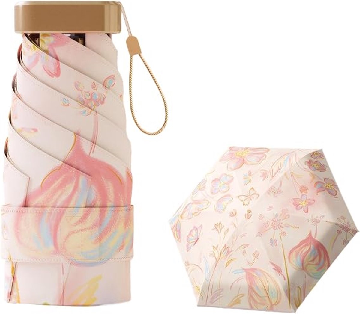Paraplu - Dameszonne- en regenparaplu met UPF 50+ — Lichtgewicht, compact en opvouwbaar — Met print — Roze