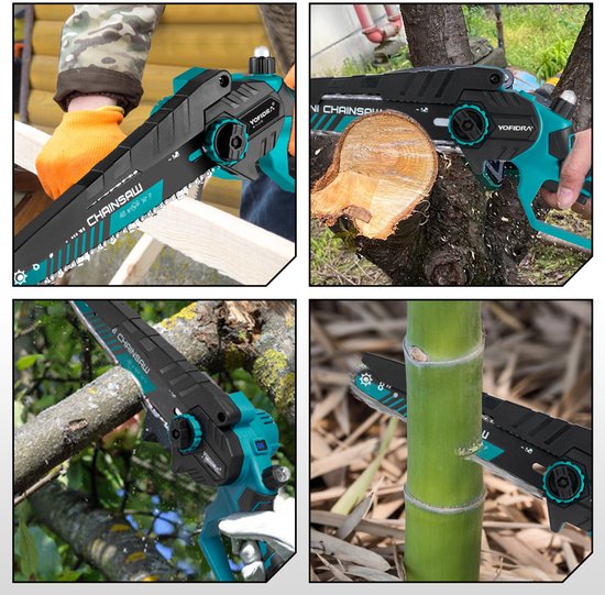 Yofidra Elektrisch Kettingzaag - 8 inch Kettingzaag - met 2x Accu's - Borstelloze Handkettingzaag - Automatische Kettingsmering — afbeelding 4