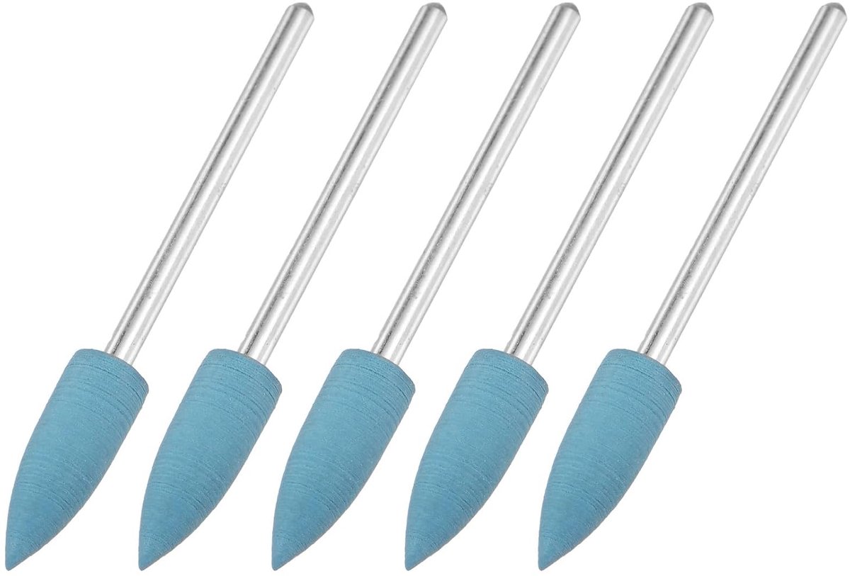 METERXITY 5 stuks polijstwiel met siliconen punt, 6 mm diameter polijstset voor sieraden/botten/jadesnijwerk, draaigereedschap 2000 korrel [blauw]