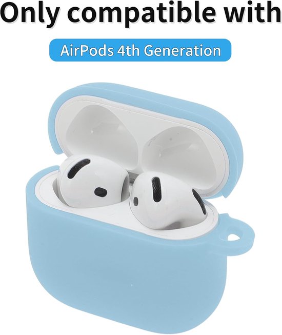 Hoes voor AirPod 4, siliconen beschermhoes voor AirPod 4, stootvaste hoes voor AirPod 4e generatie met karabijnhaak, front-led, zichtbaar, hemelsblauw — afbeelding 2