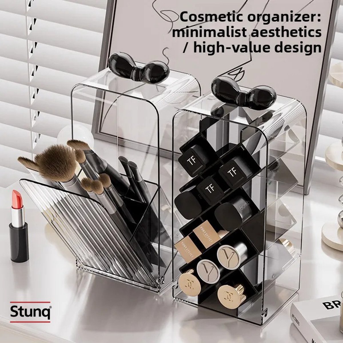 Stunq® Transparant Make-up Opbergrek met Flip-top Deksel – Tafelorganizer voor Borstels en Lippenstift